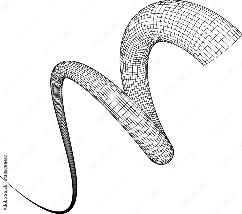 Poster abstract wireframe 3d model with twisting curves and detailed mesh grid. ideal for digital art, anim