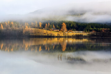 Fototapeta premium Fog at the Lake Jonsvatnet, Trondheim