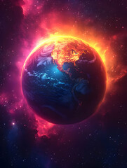 Obraz premium Earth ablaze in fiery cosmos