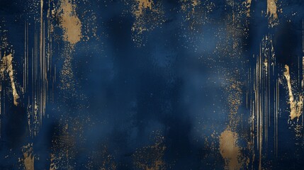 Abstract navy blue texture with gold speckles. Cracked patterns on smooth surface with metallic accents and dark design.