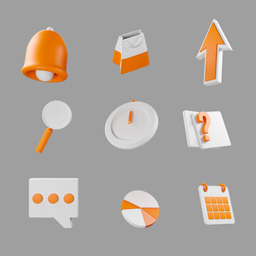 Isometric set of 3d colourful icons transparent background 3d render icons