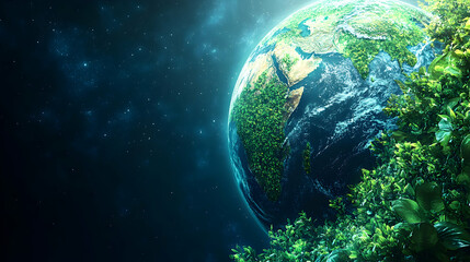 Fototapeta premium Earth Covered in Lush Vegetation at Night