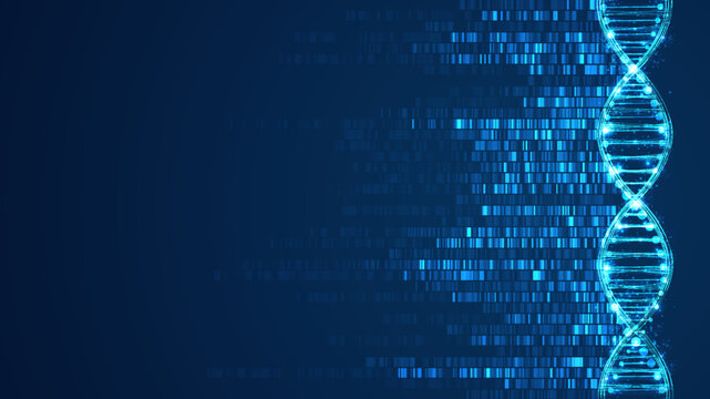 DNA test. Big genomic data visualization on blue background