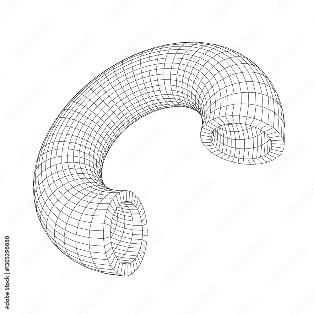Poster curved wireframe pipe with a grid pattern, showcasing a hollow cylindrical structure. ideal for 3d m
