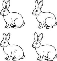 Rabbit Outline Illustration Set Cute Bunny Line Art Collection