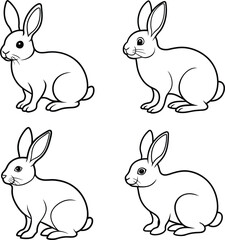 Rabbit Outline Illustration Set Cute Bunny Line Art Collection
