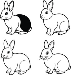 Rabbit Outline Illustration Set Cute Bunny Line Art Collection