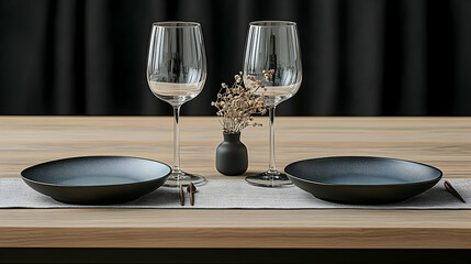 Elegant dinnerware set on a wooden table