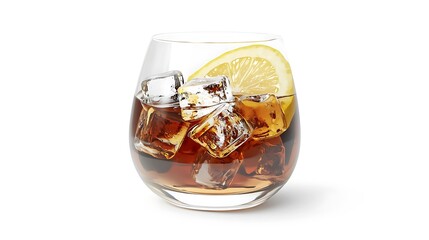 A glass of iced tea with a lemon slice in it