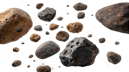 extraterrestrial rocks floating in space isolated on white background