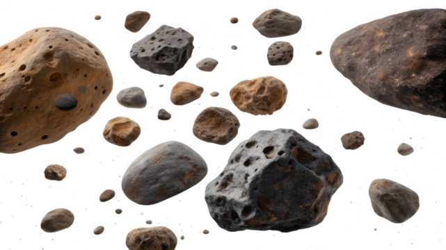 extraterrestrial rocks floating in space isolated on white background