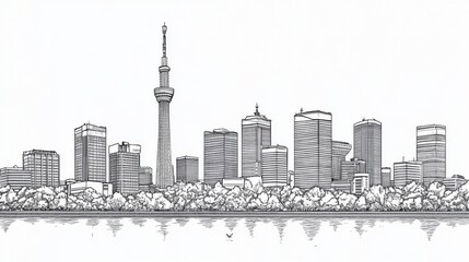 Fototapeta premium Toronto Skyline Sketch: Urban Waterfront View.