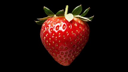 Bright red strawberry isolated on a dark background for a food blog or product shot