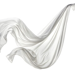  flying white silk fabric isolated on white background