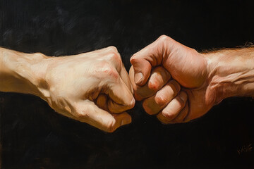 Fototapeta premium a painting of two hands holding each other's hand, with one holding the other's hand
