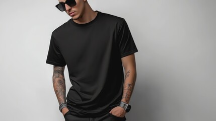 Black T-shirt mockup on white background.