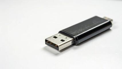 Black USB Flash Drive on White Background