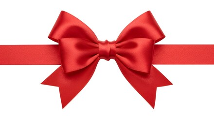 Fototapeta premium Red Satin Bow with Ribbon on White Background – Gift Wrapping and Celebration Concept