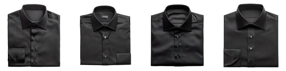 Collection of black classic folded nice Shirts isolated on transparent background