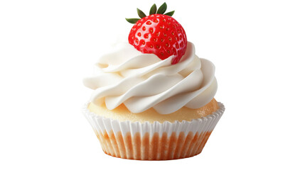 Strawberry on whipped cream isolated on white background