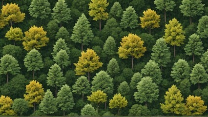 Naklejka premium Dense pine tree forest with varying shades of green. Natural, textured landscape perfect for nature, forest, or outdoor-themed projects.