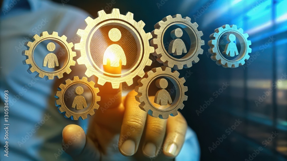 Aufkleber high-tech business scene with illuminated gears representing teamwork and innovation in a modern env