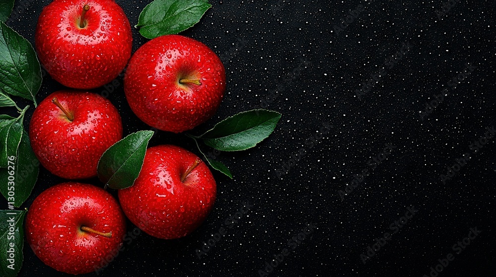 Aufkleber a cluster of red apples resting on a green table with drops of rain falling from the roof above
