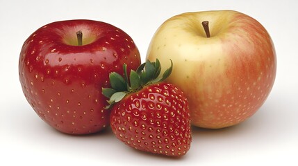 Fruits Display Apples, Strawberry Isolated on White. Healthy nutrition marketing, diet promotion