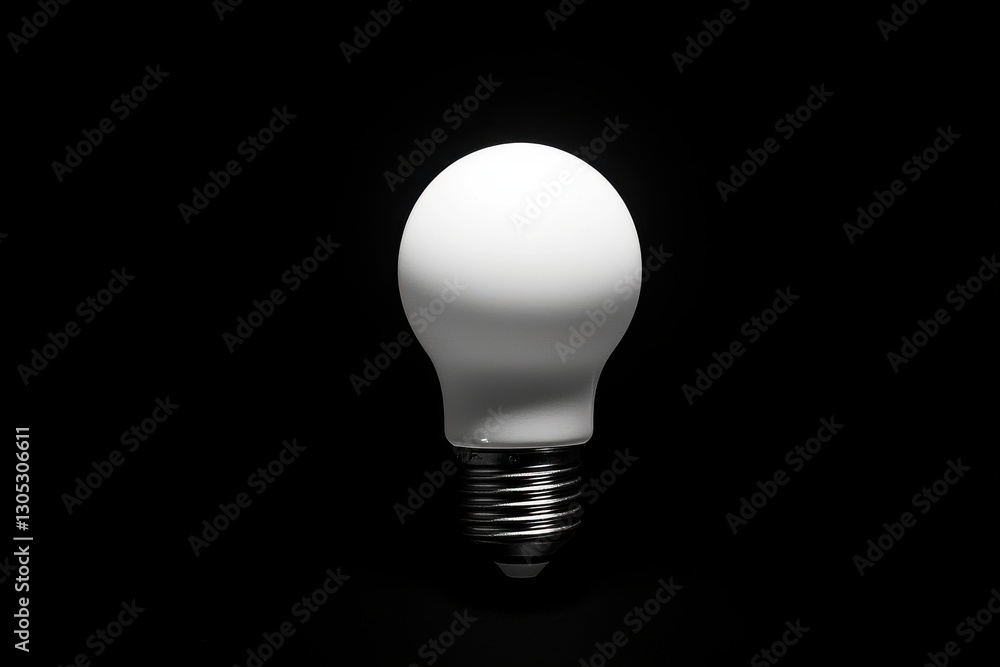 Poster bright white light bulb glowing softly in a dark environment, showcasing simple yet elegant design