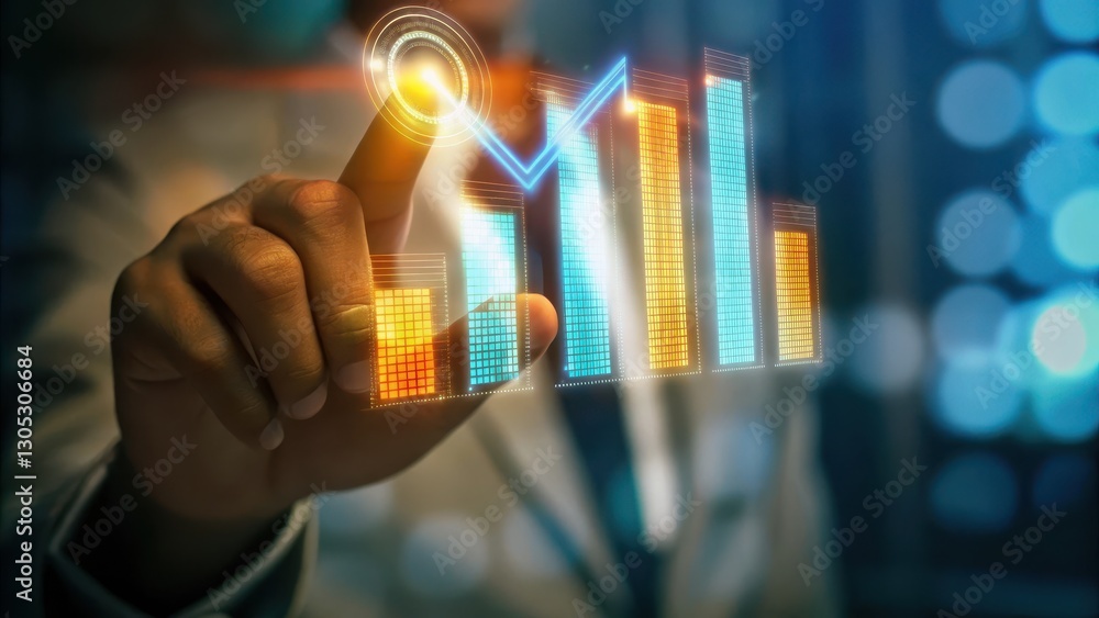 Aufkleber professional hand projecting holographic data trends on digital screen with business graph visualiza