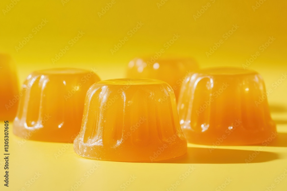 Poster bright yellow jelly desserts arranged on a cheerful background in an inviting display