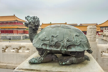 Turtle statue in forbidden city , Beijing, China. The statue symbolizes longevity.