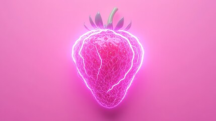 Obraz premium Glowing strawberry with electric aura on pink, for ads or creative health concepts