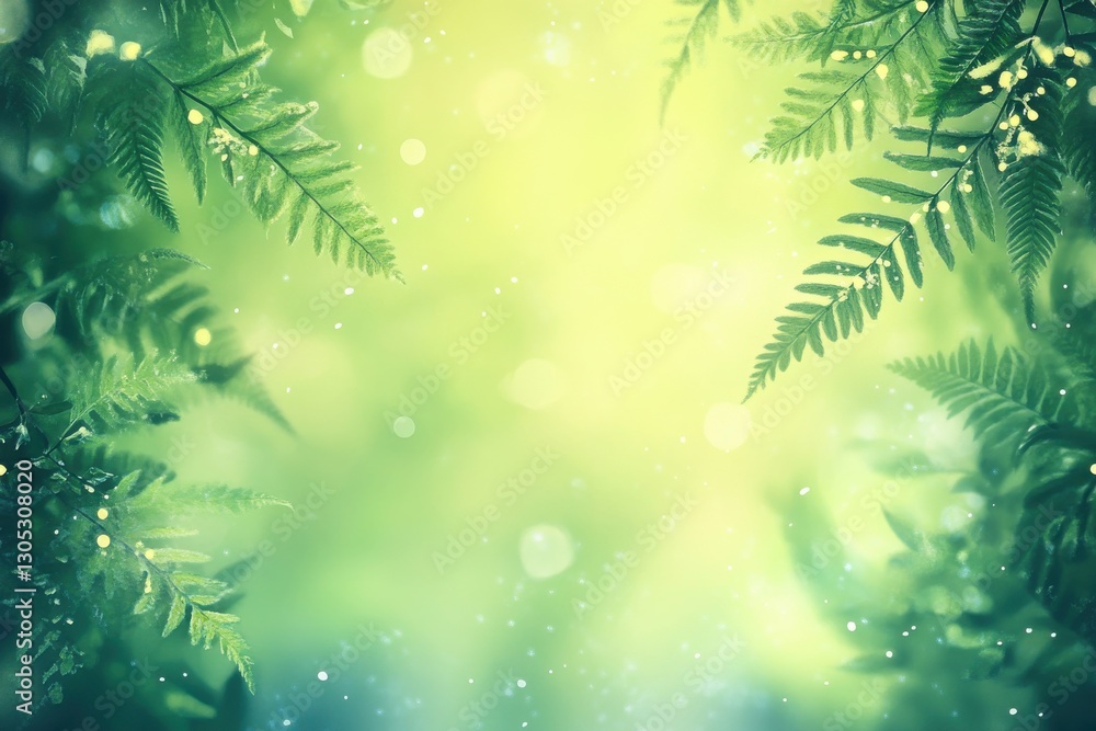 Poster lush green ferns under soft sunlight create a tranquil atmosphere in a forest setting