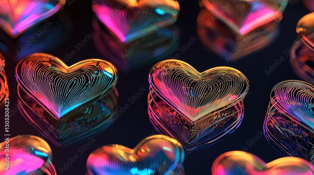 Poster a collection of colorful hearts are displayed in a pattern