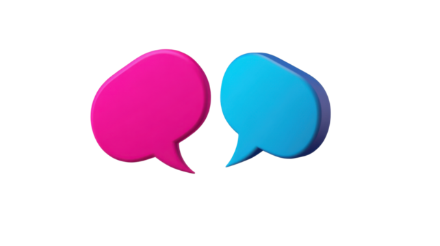 3D pink and blue speech bubble icon in a mini isolated on white background