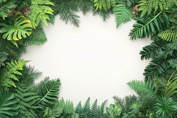 Lush green tropical frame with vibrant leaves and moss texture. Perfect for eco-friendly, nature, jungle, organic, and botanical themes. Ideal for backgrounds, banners, and natural designs