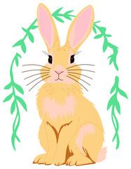 Easter Bunny Illustration with Flowers and Eggs  sticker