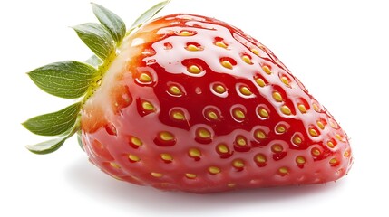 Isolated glossy strawberry casting shadow on white; for recipe illustration, food blog or marketing material