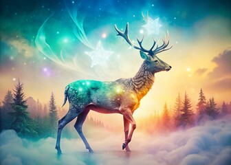 Ethereal Animal Silhouette Line Art Double Exposure Background Stock Photo