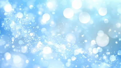 Abstract light blue bokeh background with shimmering particles.