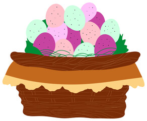 Illustration of Easter Basket with Colorful Eggs and Flowers sticke