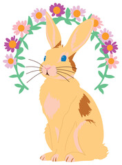 Easter Bunny Illustration with Flowers and Eggs  sticker