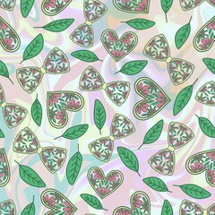 seamless pattern with flowers and leaves with heart patterns 