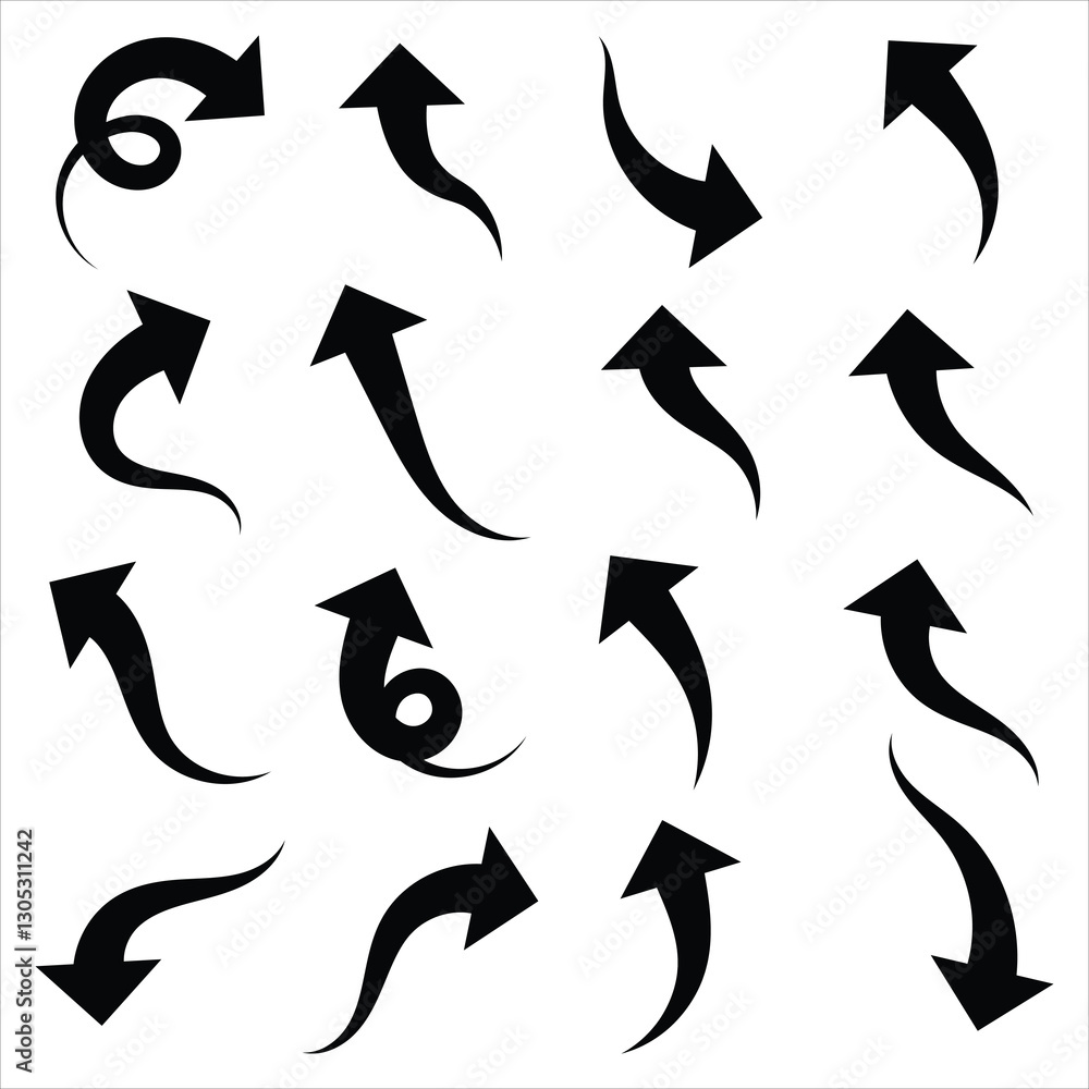 Poster arrow curved vector. curved arrows set with directional icons. black arrows icon vector set. curved 