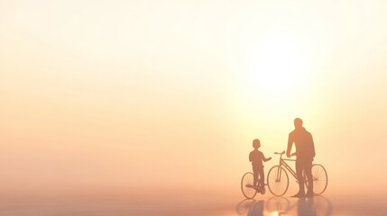 Obraz premium Father and son enjoying a sunrise bike ride.