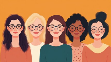 Illustration of group of cheerful diverse women celebrating women's day, promoting equality, diversity, and sisterhood