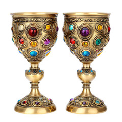 Ornate Gold Goblets with Multicolored Gemstones