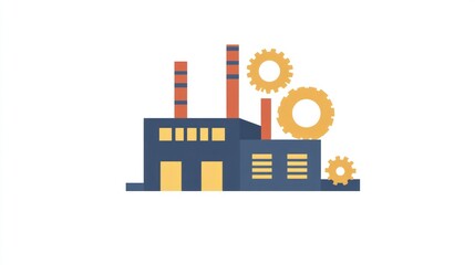 Obraz premium Factory Building with Gears, Industrial Concept Illustration