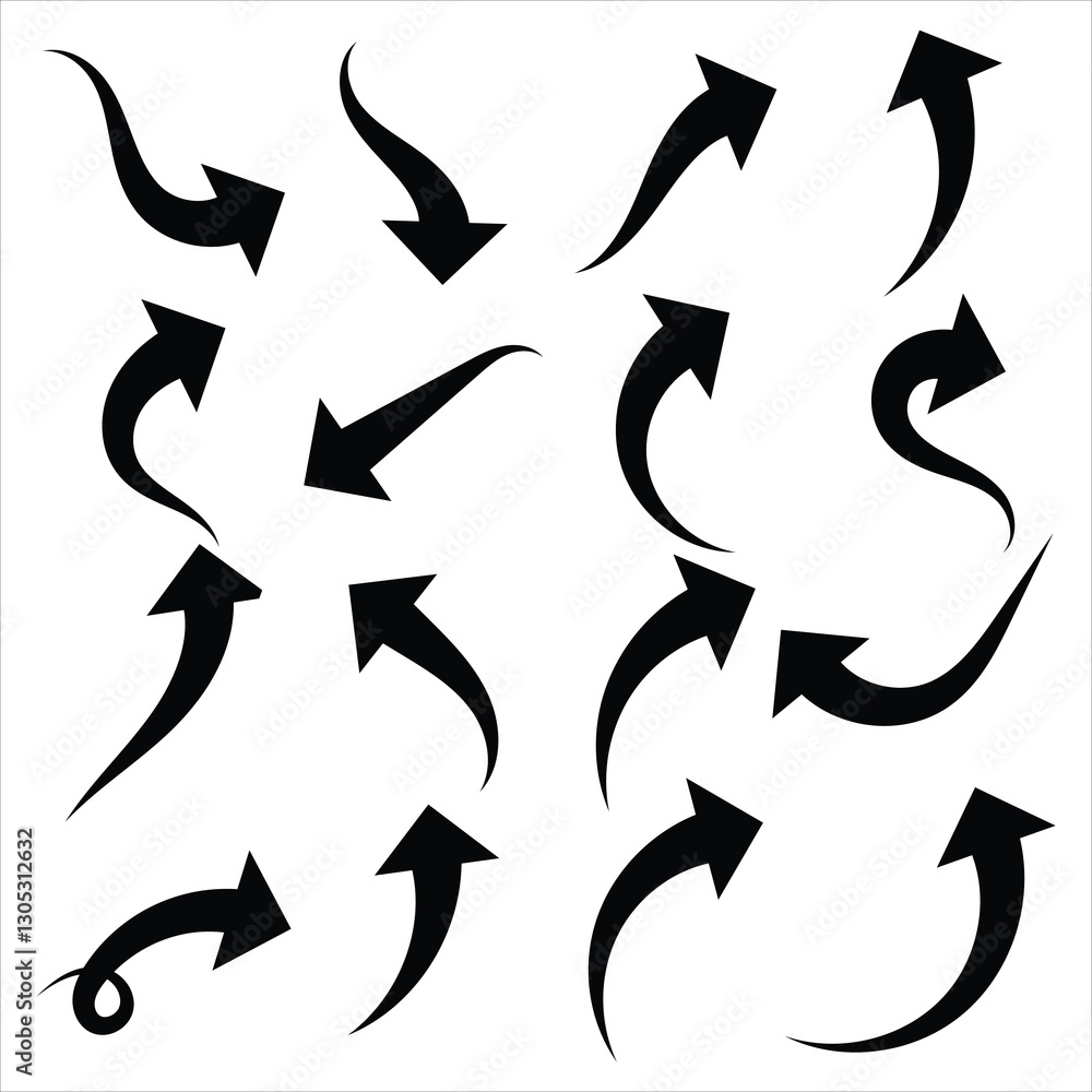 Poster arrow curved vector. curved arrows set with directional icons. black arrows icon vector set. curved 